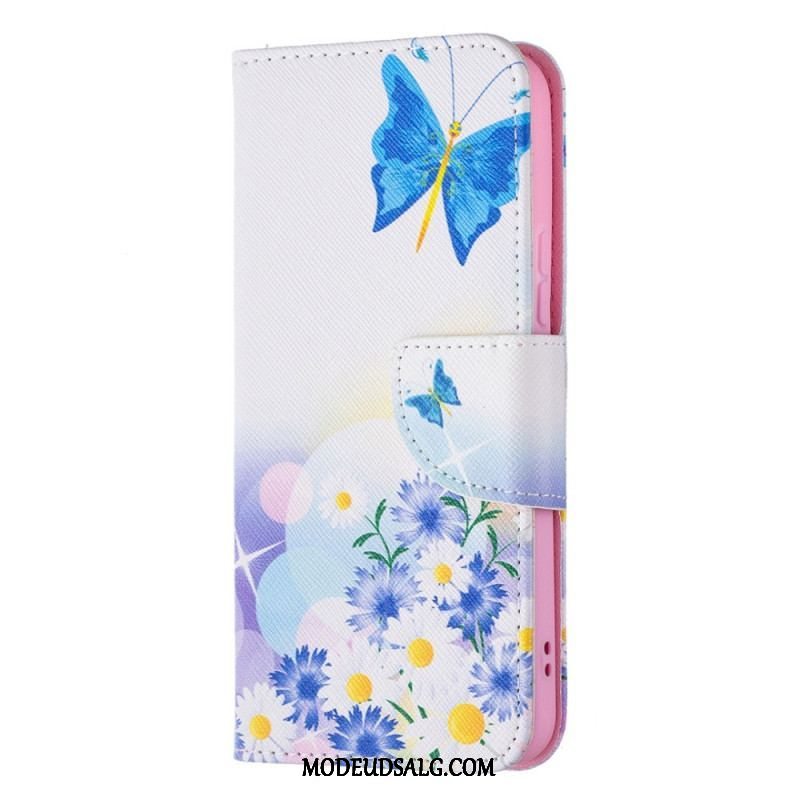 Flip Cover Samsung Galaxy S22 5G Malede Sommerfugle Og Blomster