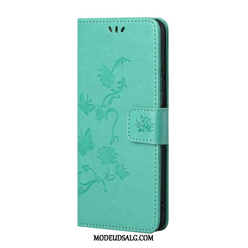 Flip Cover Samsung Galaxy S22 Plus 5G Med Snor Thong Sommerfugle Og Blomster