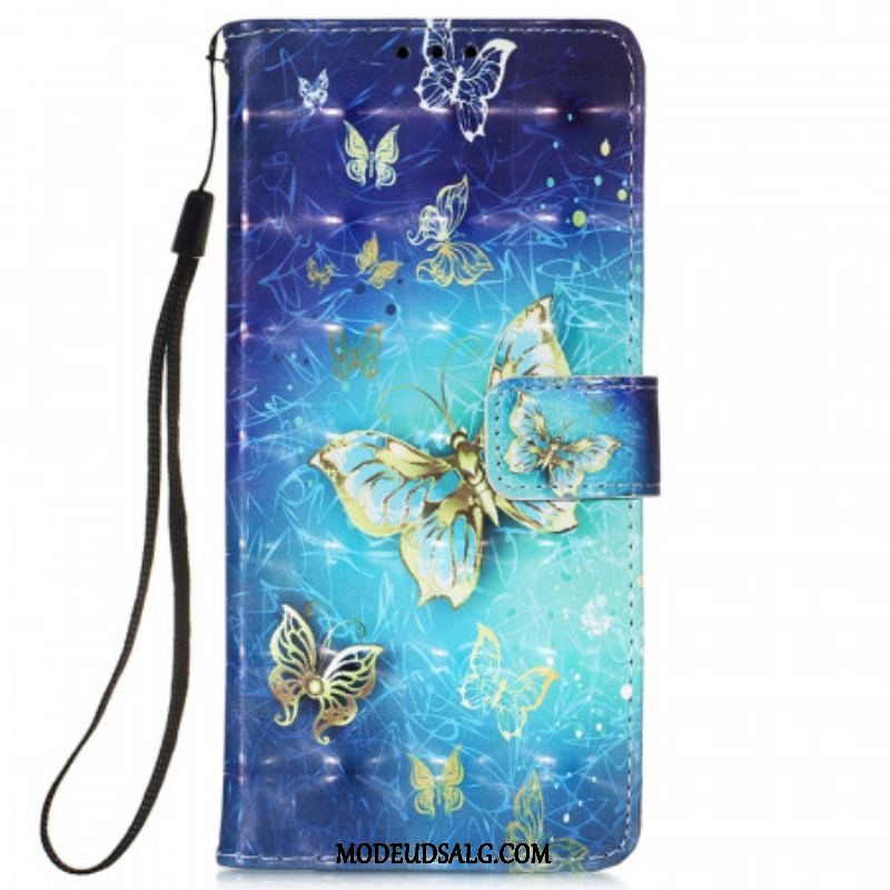 Flip Cover Samsung Galaxy S22 Ultra 5G Golden Butterflies Lanyard