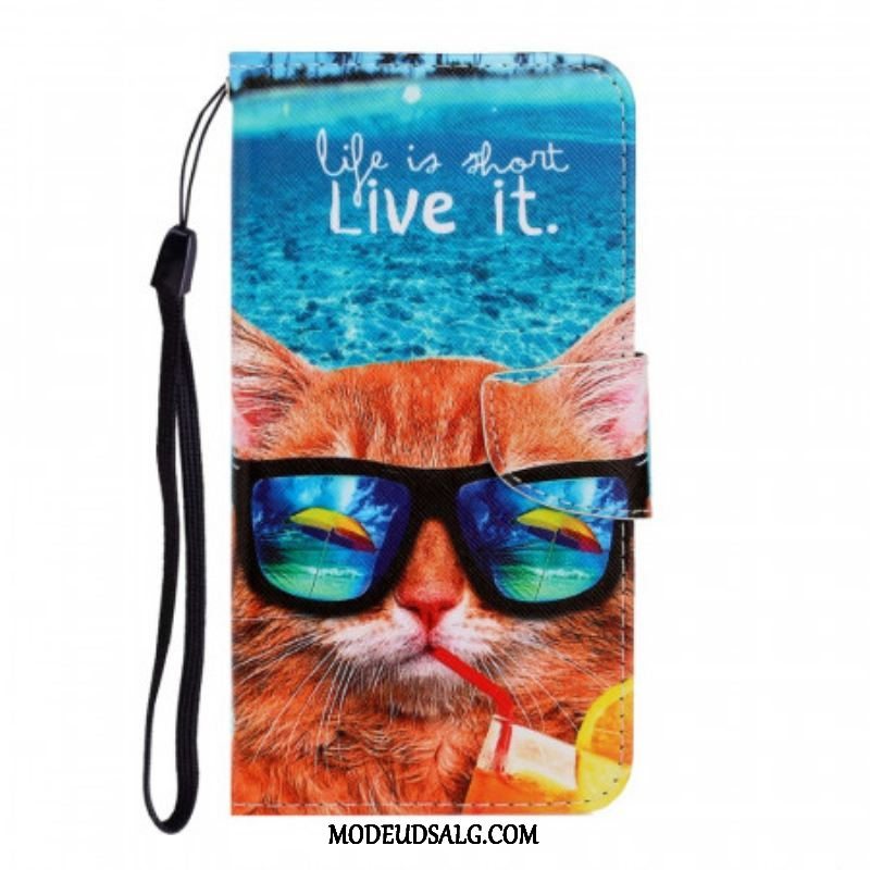 Flip Cover Samsung Galaxy S22 Ultra 5G Med Snor Cat Live It Strappy