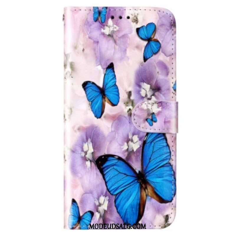 Flip Cover Samsung Galaxy S23 5G Med Snor Farverige Thong Sommerfugle