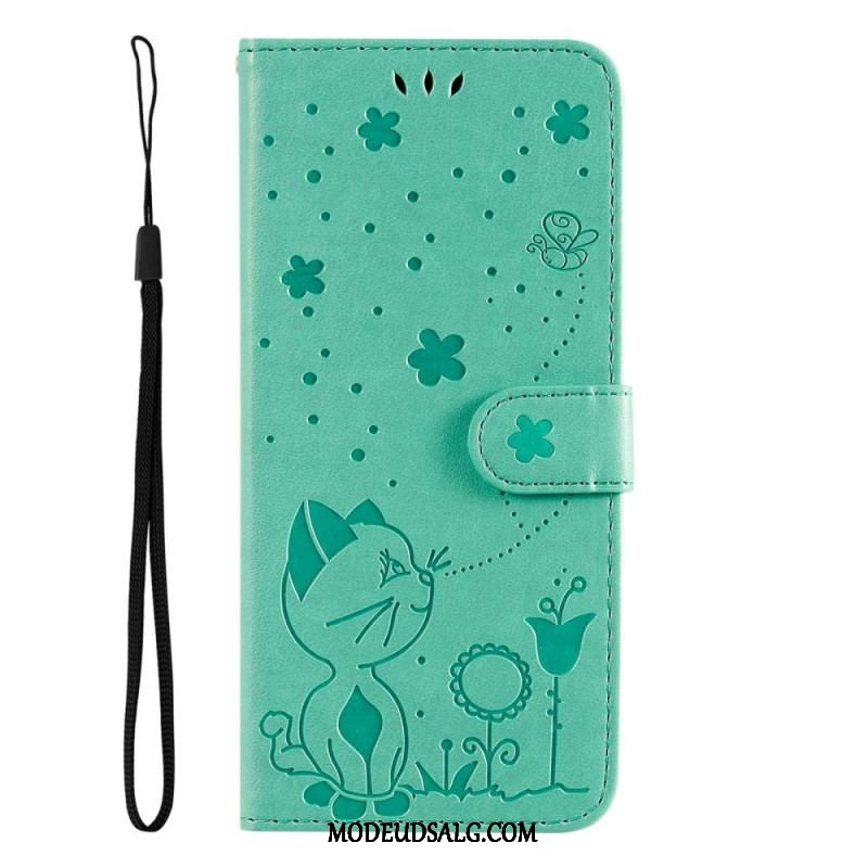 Flip Cover Samsung Galaxy S23 5G Med Snor Strappy Kat Og Bier