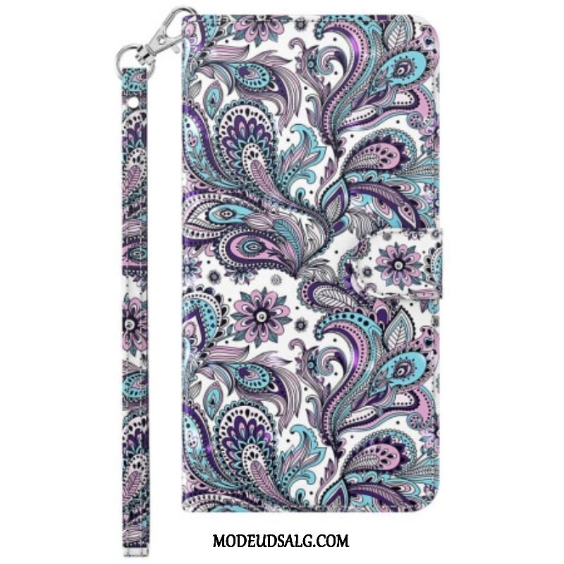 Flip Cover Samsung Galaxy S23 Ultra 5G Med Snor Strappy Paisley Mønster