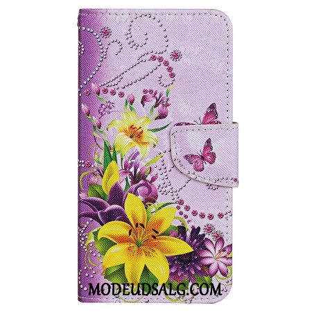 Flip Cover Samsung Galaxy S24 Plus 5g Gule Blomster Og Sommerfugle I Lanière