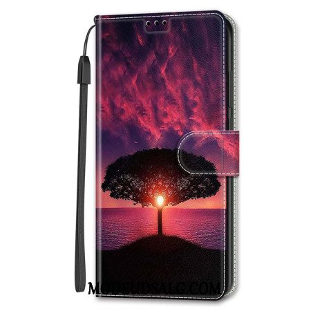 Flip Cover Samsung Galaxy S24 Plus 5g Sort Træ Ved Solnedgang Med Rem