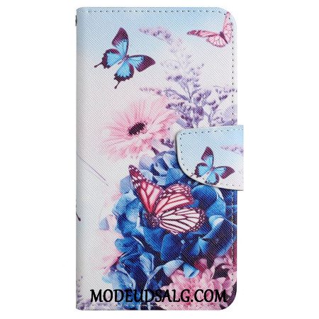 Flip Cover Samsung Galaxy S24 Ultra 5g Lilla Sommerfugle Med Rem