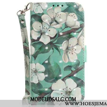 Flip Cover Samsung Galaxy S24 Ultra 5g Med Hvide Blomster Med Rem