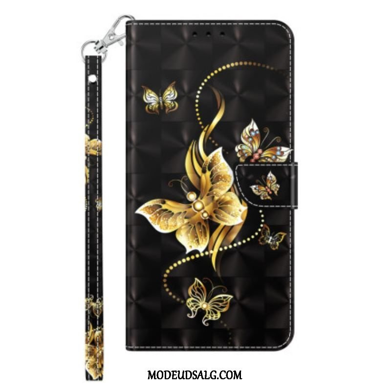 Flip Cover Sony Xperia 1 IV Med Snor Gyldne Sommerfugle Med Rem