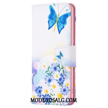 Flip Cover Til Oppo A98 5g Sommerfugl Og Blomster Akvarel