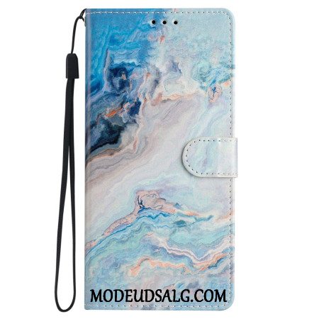 Flip Cover Til Samsung Galaxy S24 Plus 5g Blå Marmor Med Rem