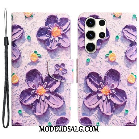 Flip Cover Til Samsung Galaxy S24 Ultra 5g Lilla Blomster Med Rem