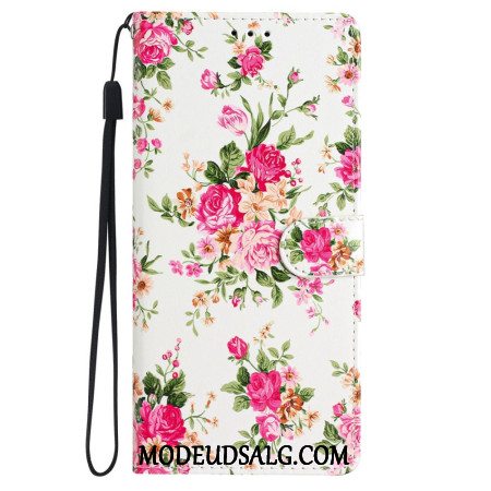 Flip Cover Til iPhone 16 Røde Blomster Med Rem