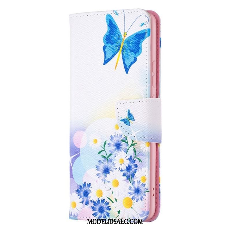 Flip Cover Xiaomi 12 / 12X Malede Sommerfugle Og Blomster