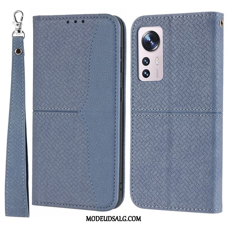 Flip Cover Xiaomi 12 Pro Med Snor Strappy Vævet Læder Stil