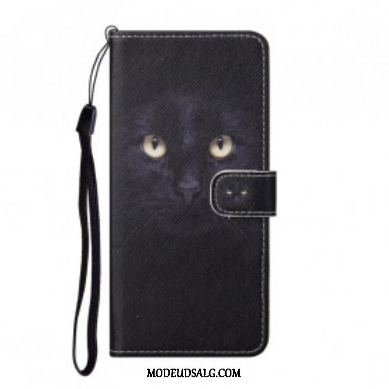 Flip Cover Xiaomi Redmi Note 10 Pro Med Snor Strappy Black Cat Eyes