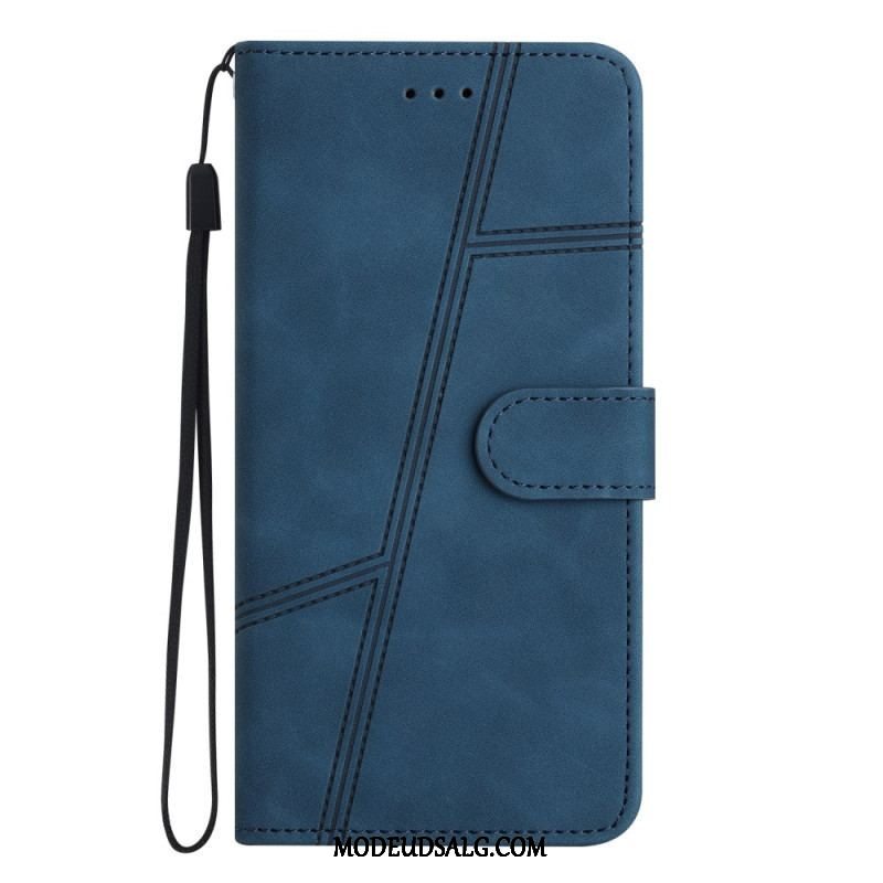 Flip Cover Xiaomi Redmi Note 12 5G Med Snor Strappy Geometrisk Læderstil