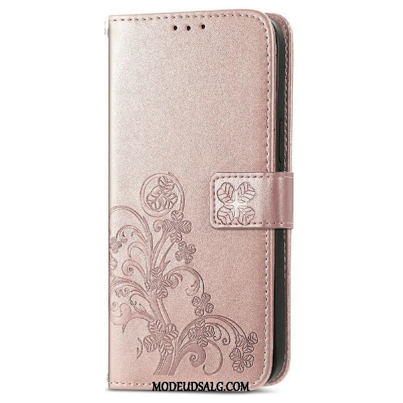 Flip Cover iPhone 13 Mini Med Snor Sommerfugle Og Blomsterrem