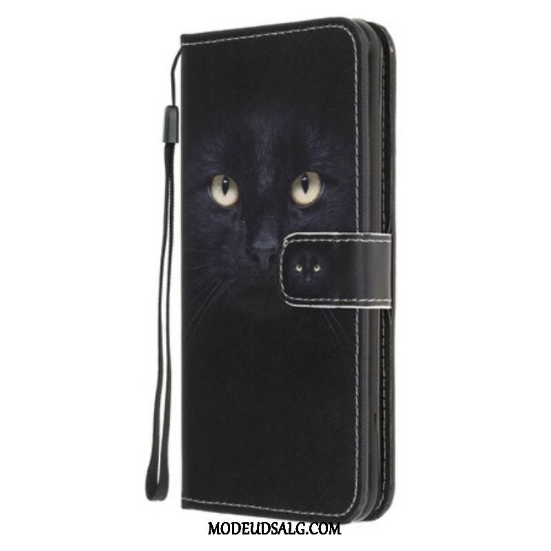 Flip Cover iPhone 13 Mini Med Snor Strappy Black Cat Eyes