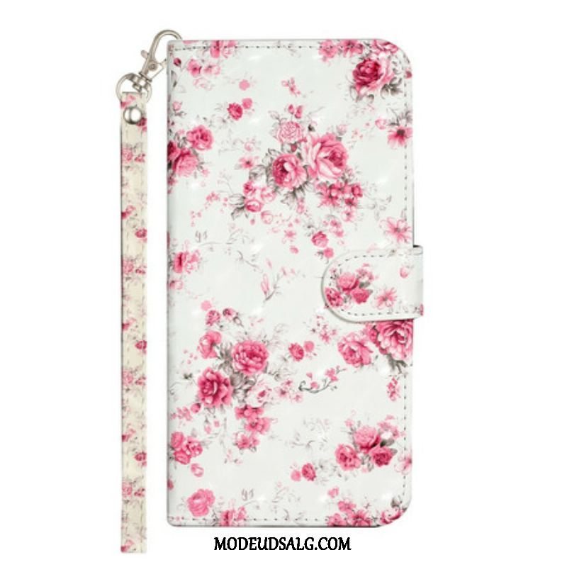 Flip Cover iPhone 13 Pro Max Med Snor Strap Light Spot Flowers