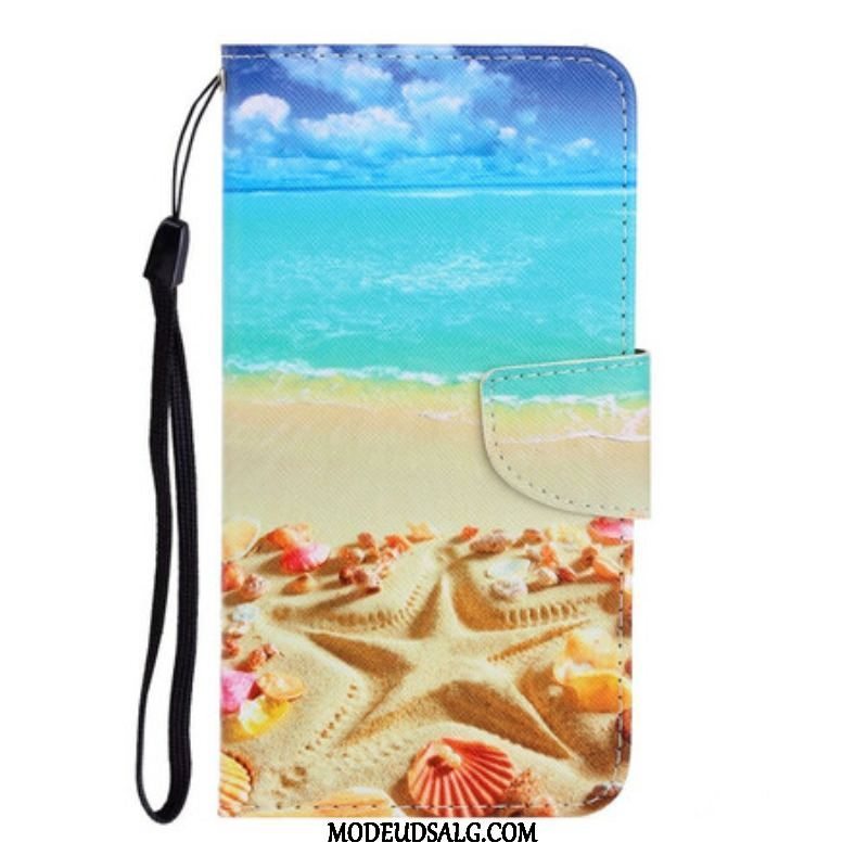 Flip Cover iPhone 13 Pro Med Snor Lanyard Beach