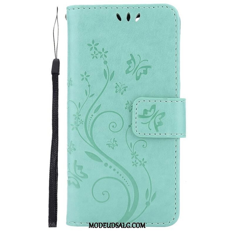 Flip Cover iPhone 13 Pro Med Snor Strappy Grafiske Blomster