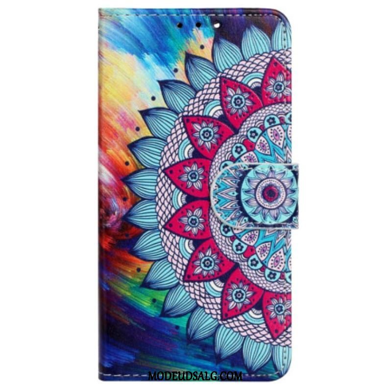 Flip Cover iPhone 15 Med Snor Prangende Mandala Med Rem