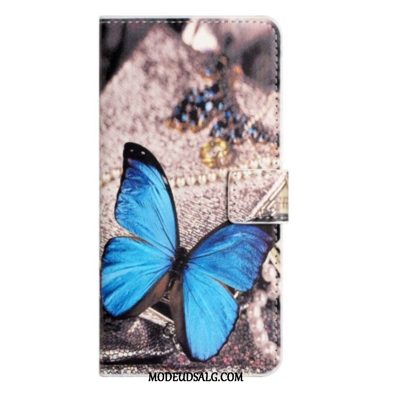 Flip Cover iPhone 15 Plus Blå Sommerfugl
