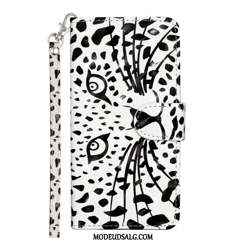 Flip Cover iPhone 15 Plus Med Snor 3d Leopard Med Rem