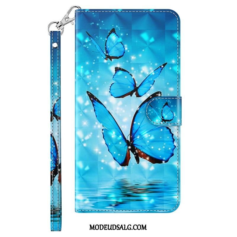 Flip Cover iPhone 15 Plus Med Snor 3d Sommerfugle Med Snor