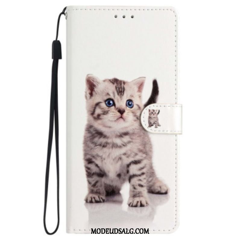 Flip Cover iPhone 15 Plus Med Snor Lille Kat Med Rem