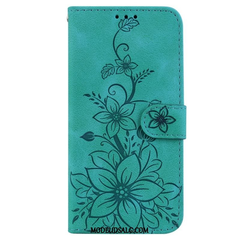 Flip Cover iPhone 15 Pro Max Med Snor Blomsterrem