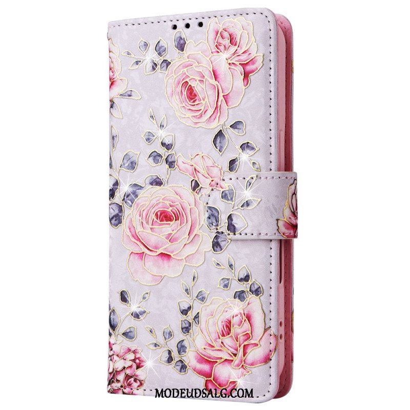 Flip Cover iPhone 16 Plus Blomster Rfid-blokerende Tegnebog