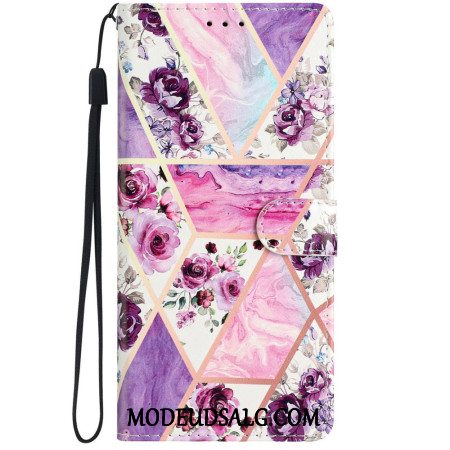 Flip Cover iPhone 16 Pro Lilla Blomster Med Rem