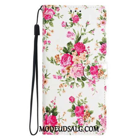 Flip Cover iPhone 16 Pro Max Røde Blomster Med Rem