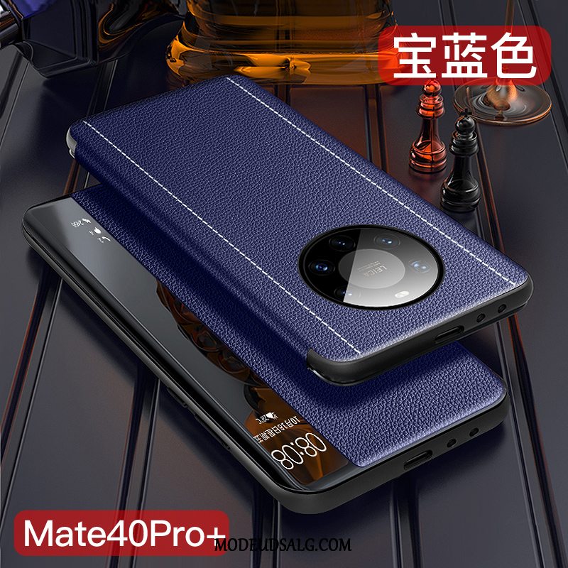 Huawei Mate 40 Pro+ Etui Mørkeblå Tynd Lædertaske Cover Alt Inklusive