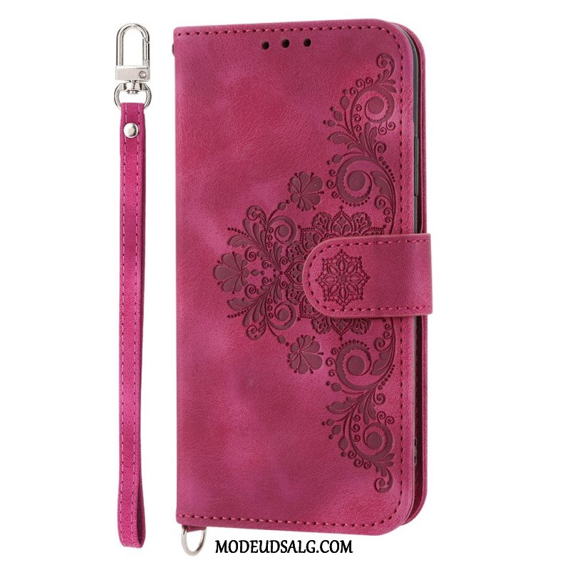 Læder Cover Huawei Nova 11 Pro Telefon Etui Blomstermønster Med Rem Og Skulderrem