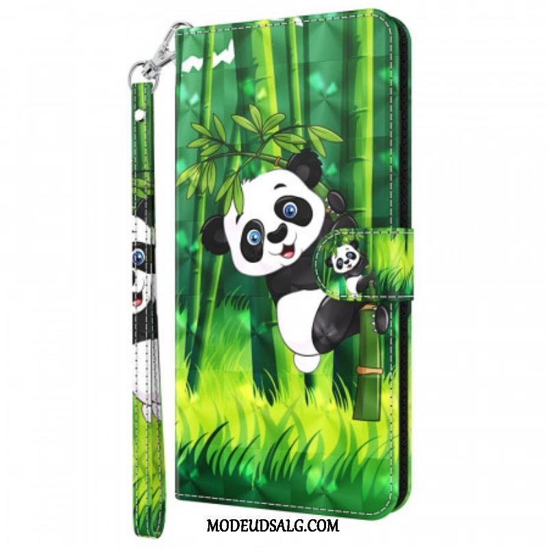 Læder Cover Moto E40 / E30 / E20 Panda Og Bambus