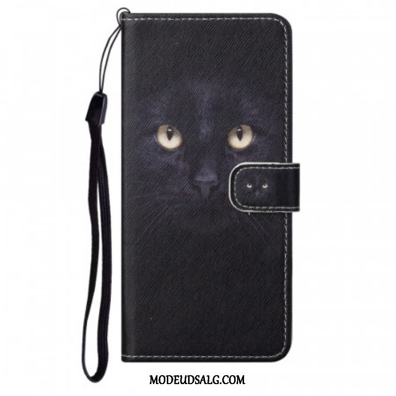 Læder Cover Moto G71 5G Med Snor Strappy Black Cat Eyes