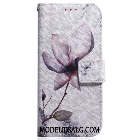 Læder Cover Motorola Edge 50 Pro Telefon Etui Lyserød Blomst