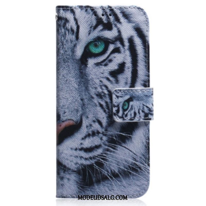 Læder Cover OnePlus Nord 2T 5G Med Snor Strappy White Tiger