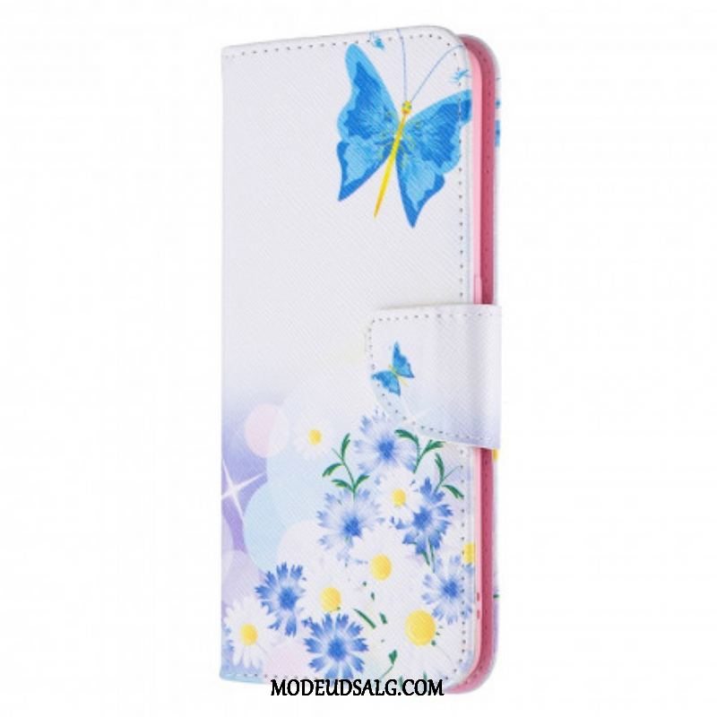 Læder Cover Oppo A94 5G Malede Sommerfugle Og Blomster