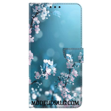 Læder Cover Samsung Galaxy A15 Hvide Blomster