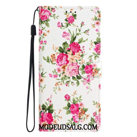 Læder Cover Samsung Galaxy A16 5g Telefon Etui Rødt Blomstermønster