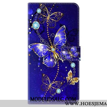 Læder Cover Samsung Galaxy A55 5g Telefon Etui Diamantsommerfugle