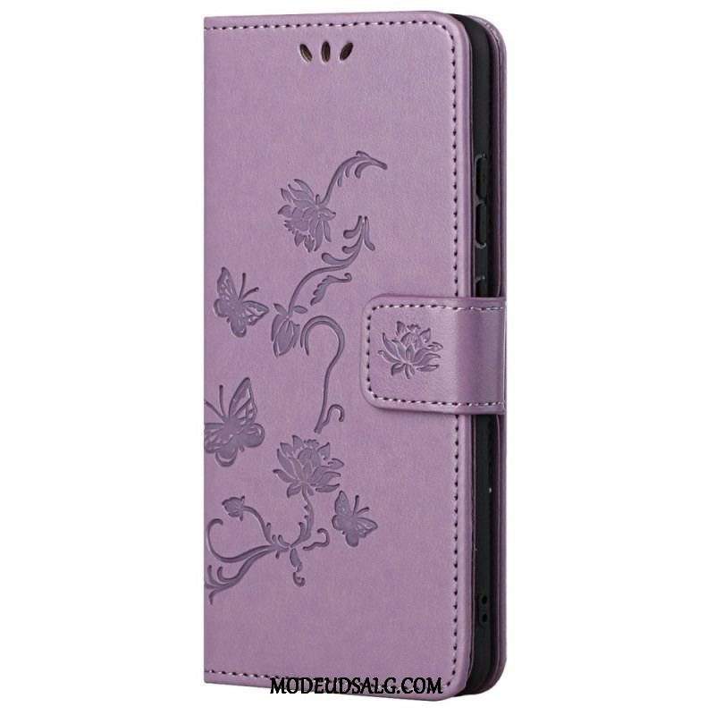 Læder Cover Samsung Galaxy M23 5G Med Snor Rem Blomster