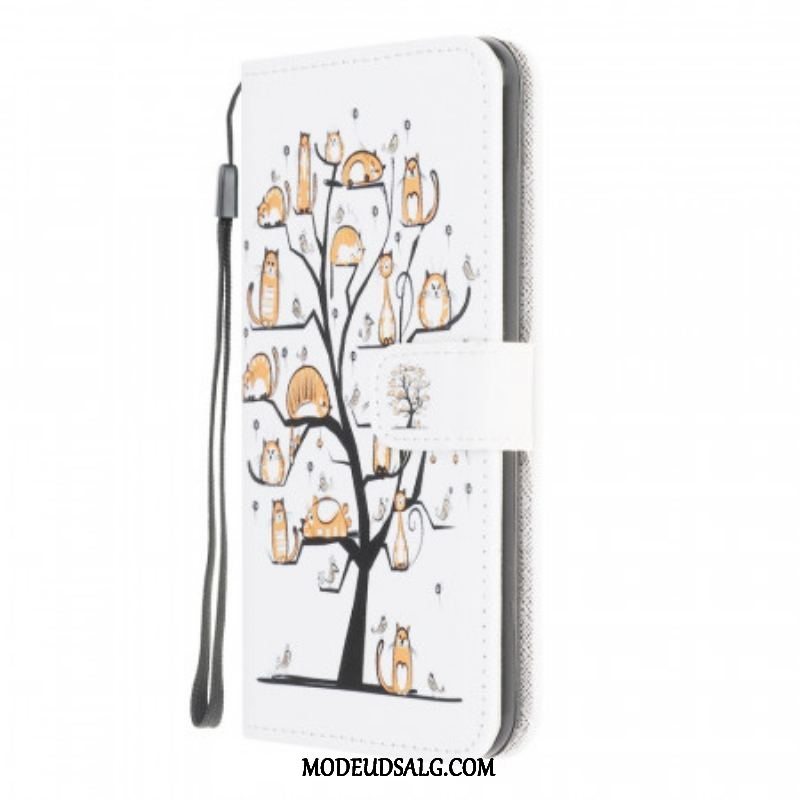 Læder Cover Samsung Galaxy M32 Med Snor Funky Cats Med Rem