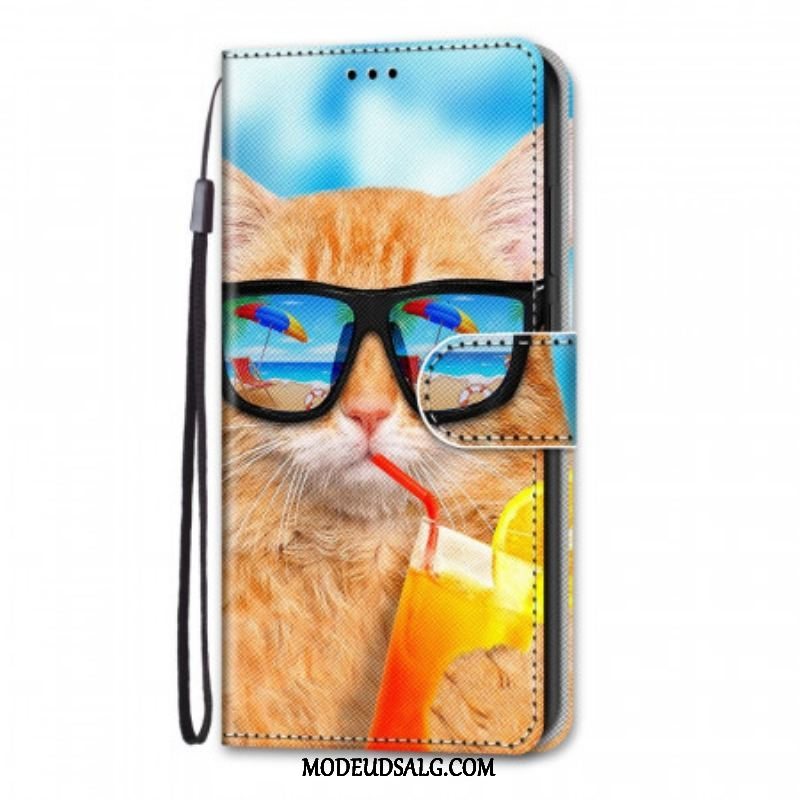 Læder Cover Samsung Galaxy M53 5G Med Snor Strappy Star Cat