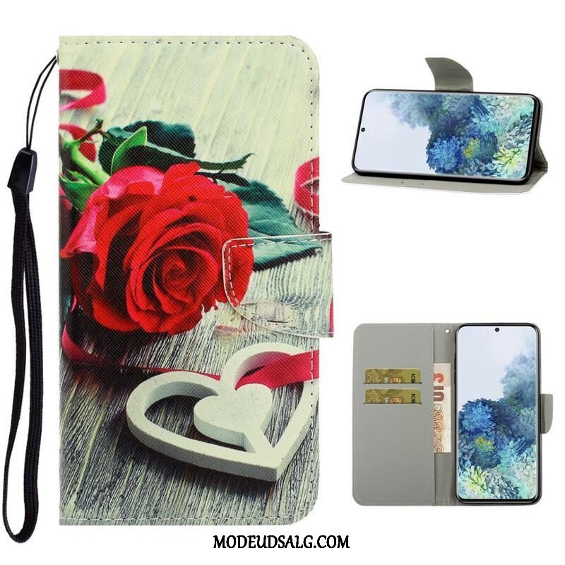 Læder Cover Samsung Galaxy S21 5G Med Snor Farverige Strappy Blomster