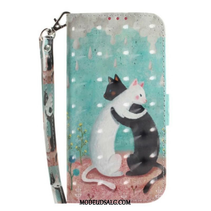 Læder Cover Samsung Galaxy S21 FE Med Snor Strappy Cat Friends