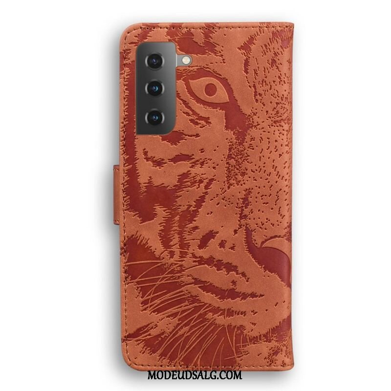 Læder Cover Samsung Galaxy S21 Plus 5G Tiger Ansigtsprint